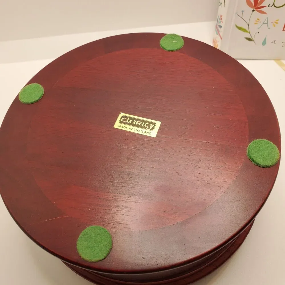 Vintage Clarity Round Cherry Stained Stained Glass Trinket Jewerly Box 7.5 Inch